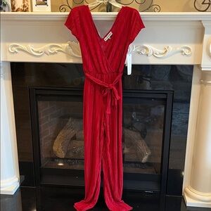 Chili Pepper Red Jumpsuit Wrap Chest Tie Waist New